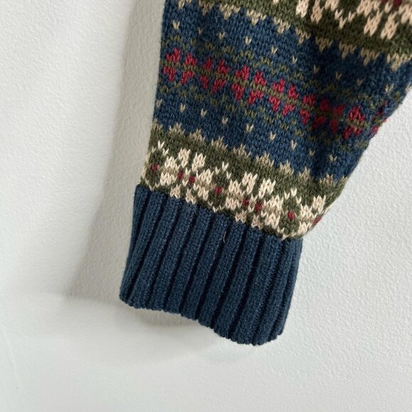 VTG SKYR Sweater Womens L Blue Green Fair Isle Henley Ramie Cotton Knit Pullover - Picture 3 of 7